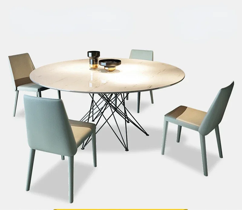 

Italian Minimalist Stone Plate Dining Table Modern Minimalist Marble round Table and Chair Combination