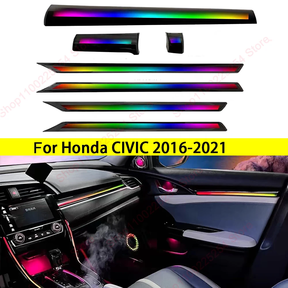 64 Colors LED Safety assistance systems Ambient Lighting For Honda Civic 10 TH 16-21 Left Right hand rudder Interior Decoration