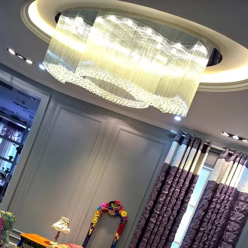 البيضاوي كريستال مصابيح السقف غرفة المعيشة أضواء غرفة الطعام Led الإبداعية الراقية فيلا جو فندق الهندسة مخصص