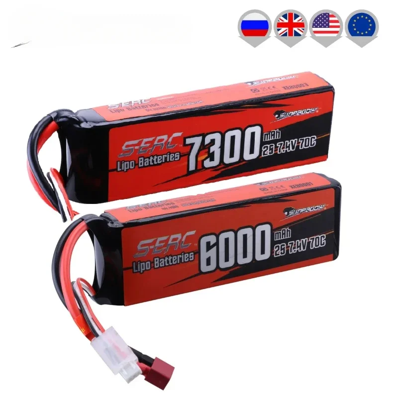 

2S Lipo Battery for 6000mAh 7300mAh 70C 7.4V with Deans T Plug Soft Pack RC Vehicle Car Truck Tank Buggy Truggy Racing