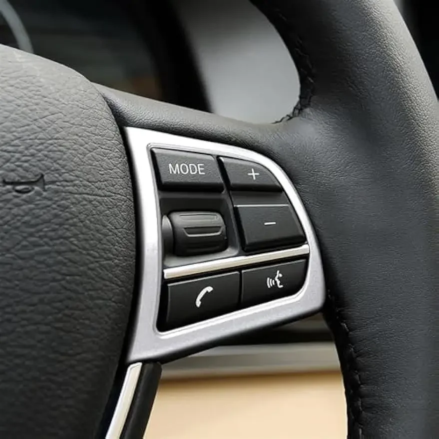 

Silver Fiber Interior Steering Wheel Button Cover Decoration For BMW 5 Series F10 F11 F01 F02 2010-2017