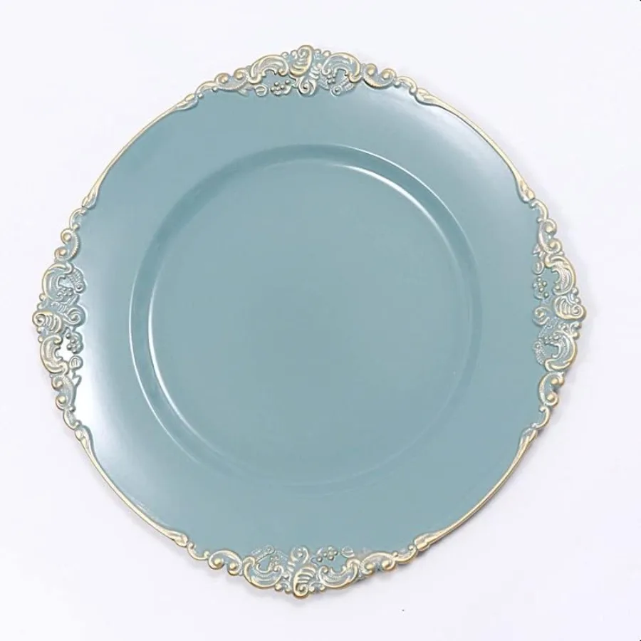 

24 шт. 13-дюймовые пыльно-синие круглые тарелки для зарядного устройства с декоративным тиснением, украшения для ужина, свадьбы, приема, поставки