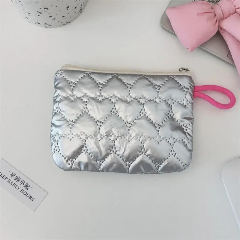 Korean Style Silver Stuffed Cotton Coin Purse Love Rhombus Shape Sanitary Napkin Storage Bag Portable Small Item Bag Storage Bag