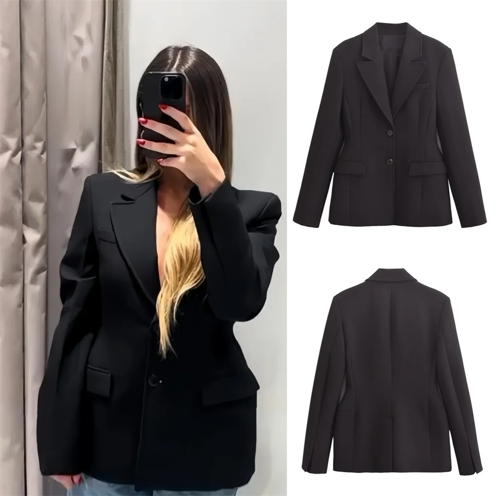 PB&ZA2024 Autumn New Women's Commuting Versatile Style Flip Collar Slim Fit Single breasted Suit Coat