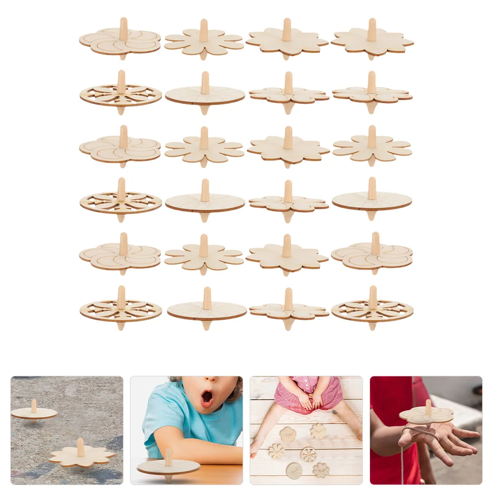 24 Pcs Wooden Spinning Top Gyro Crafts Funny Playthings Blank Simple Design Plastic