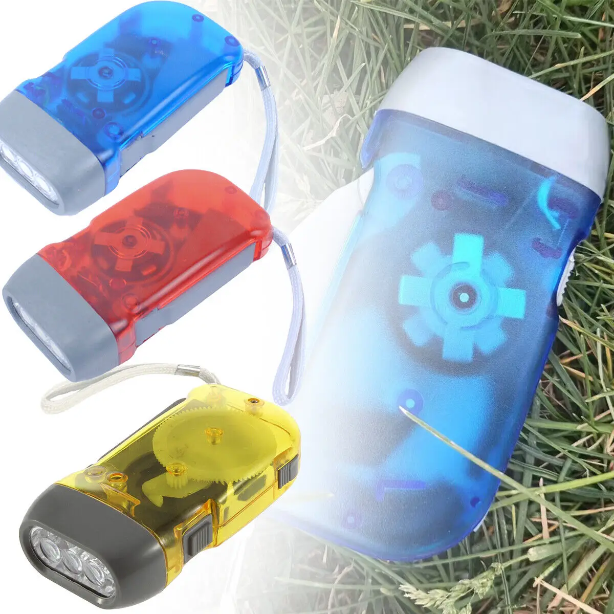 Hand Pressing Flashlight Outdoor Camping 3 LED Flashlight Crank Power Wind Up Torch Light