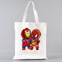 Marvel Spider-man And Iron Man Funny Canvas Shoulder Bag Superhero Cartoon Pattern Women's Large Capacity Shopping Bag Cute tote