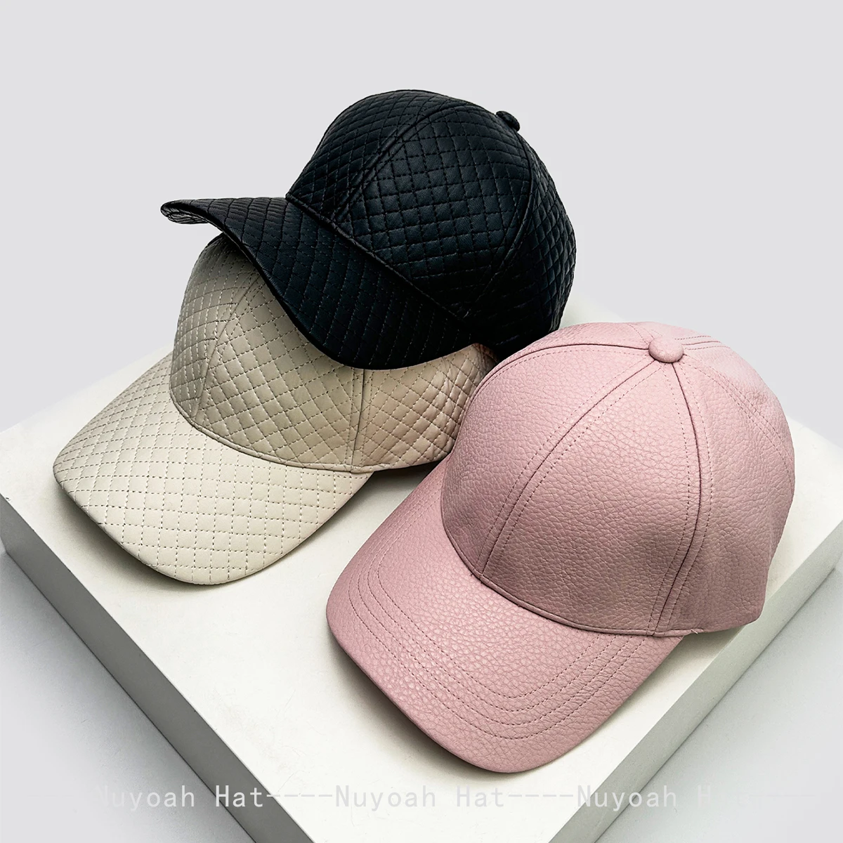 

New Women Men PU Leather Solid Plaid Baseball Hats Sunshade Personal Versatile Simple Peaked Caps Casual Fashion Hardtop Outdoor