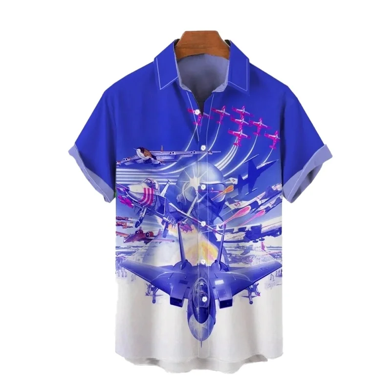 Hawaiian shirt: airplane print short sleeved quick drying beach casual party holiday shirt