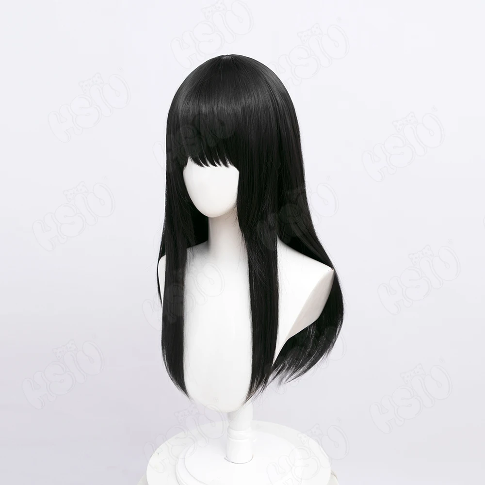 Mitaka Asa-Peluca de Cosplay para hombre, accesorio de motosierra de Anime, pelo largo negro y negro, doble cola de caballo, pelo largo + gorro de peluca