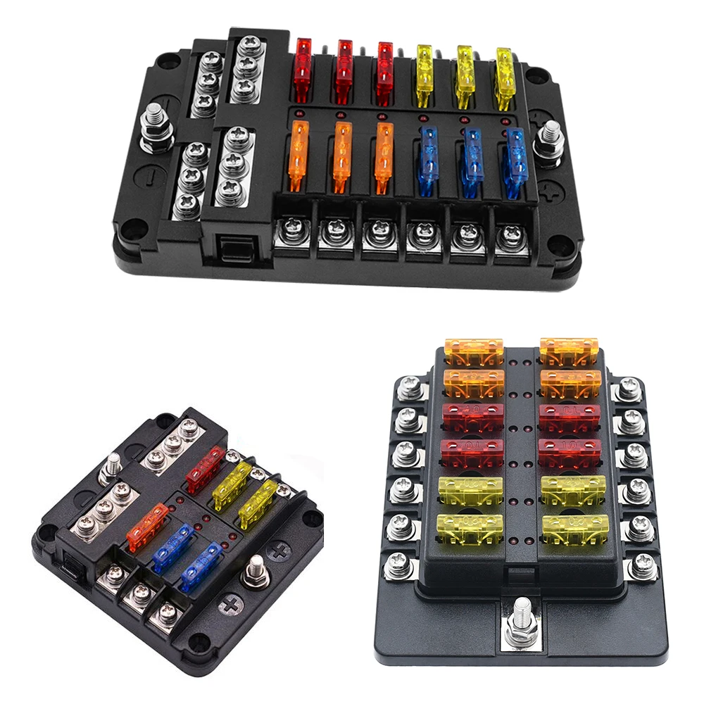 6/12 Ways Car Boat Fuse Box Holder Blade Fuse Holder Block With Warning Indicator 12V 36V Power Distribution Panel Board