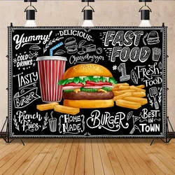 Fast Food Photography Backdrop Burger And Fries Themed Party Decoration Children Pet Photography Baby Shower Banner