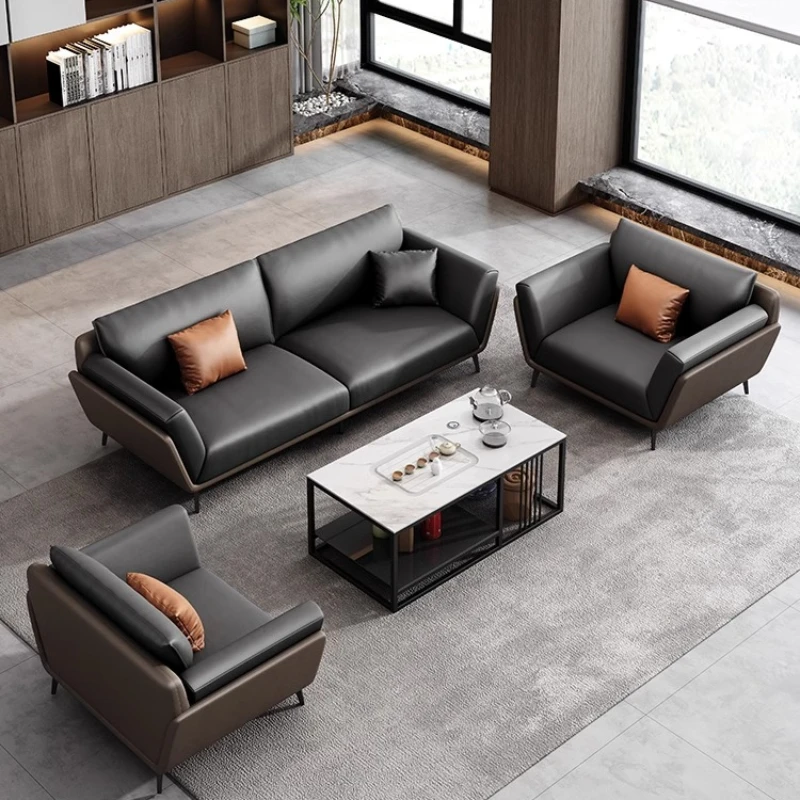 

Cowhide sofa office reception business and leisure three-person tea making integrated sofa coffee table combination