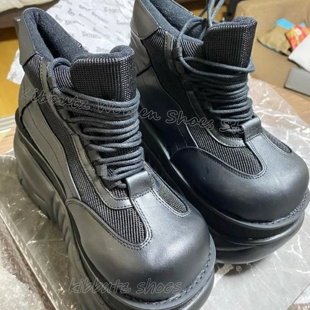 

Thick Bottom Sneaker Pumps Elegant Fashion Comfortable Sexy Genuine Leather Super High Women Shoes Round Toe New Solid Hot Girls