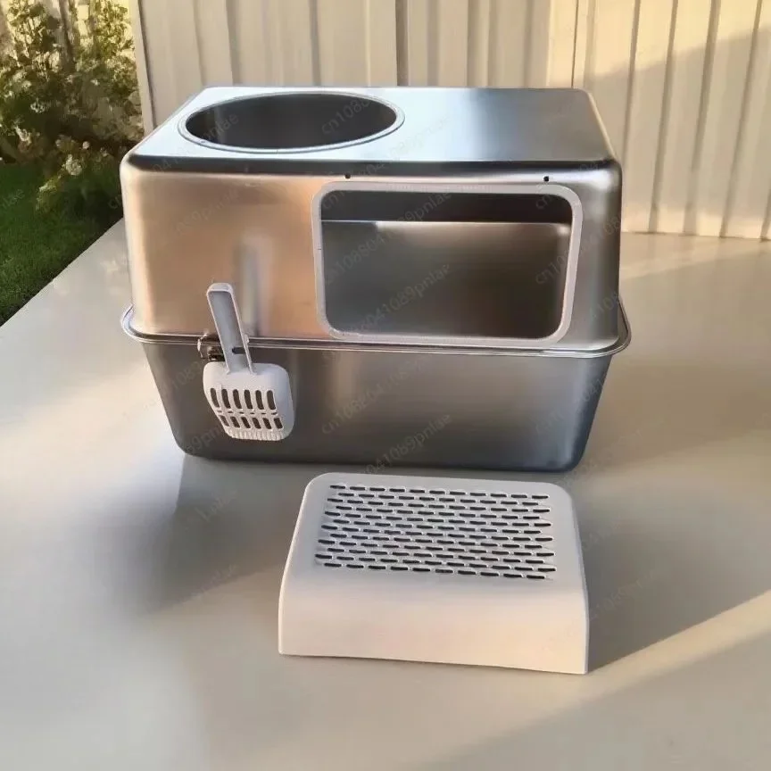 Extra Large Fully Enclosed Stainless Steel Cat Litte/r Box Is Leak-proof and Deodorizing