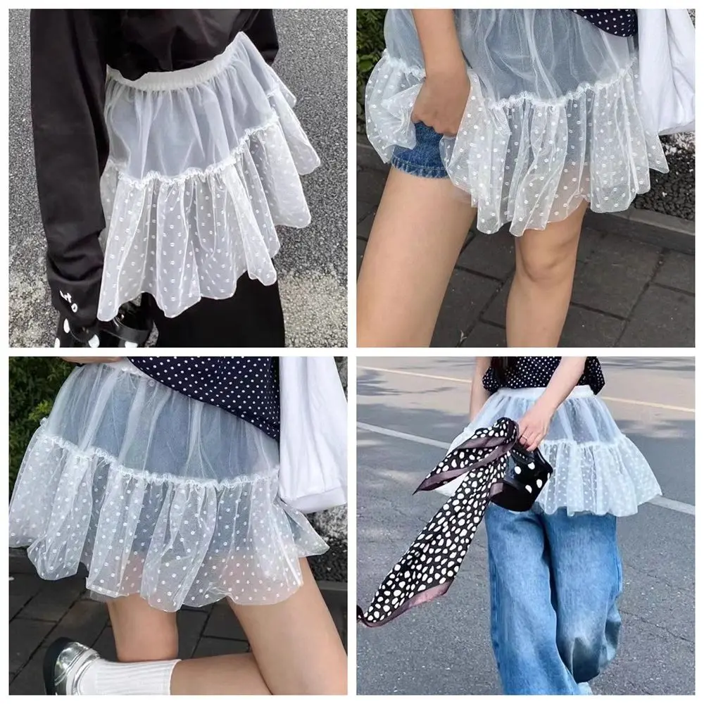 New Embroidered Flower Lace Mini Skirt Y2K Streetwear Harajuku Ruched Skirts See Through Butt Curtain Jeans Decoration