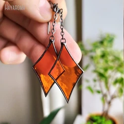 10Pcs Gunmetal Color Black Orange Stained Glass Sun Catcher On Chain Blazing Soldered Jewelry Gift Elegant Earring ER39875