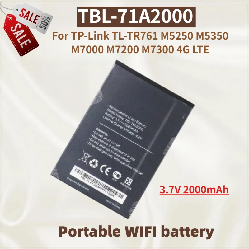 

High Quality TBL-71A2000 Battery 3.7V 2000mAh for TP-Link TL-TR761 M5250 M5350 M7000 M7200 M7300 4G LTE Portable WIFI Brand New