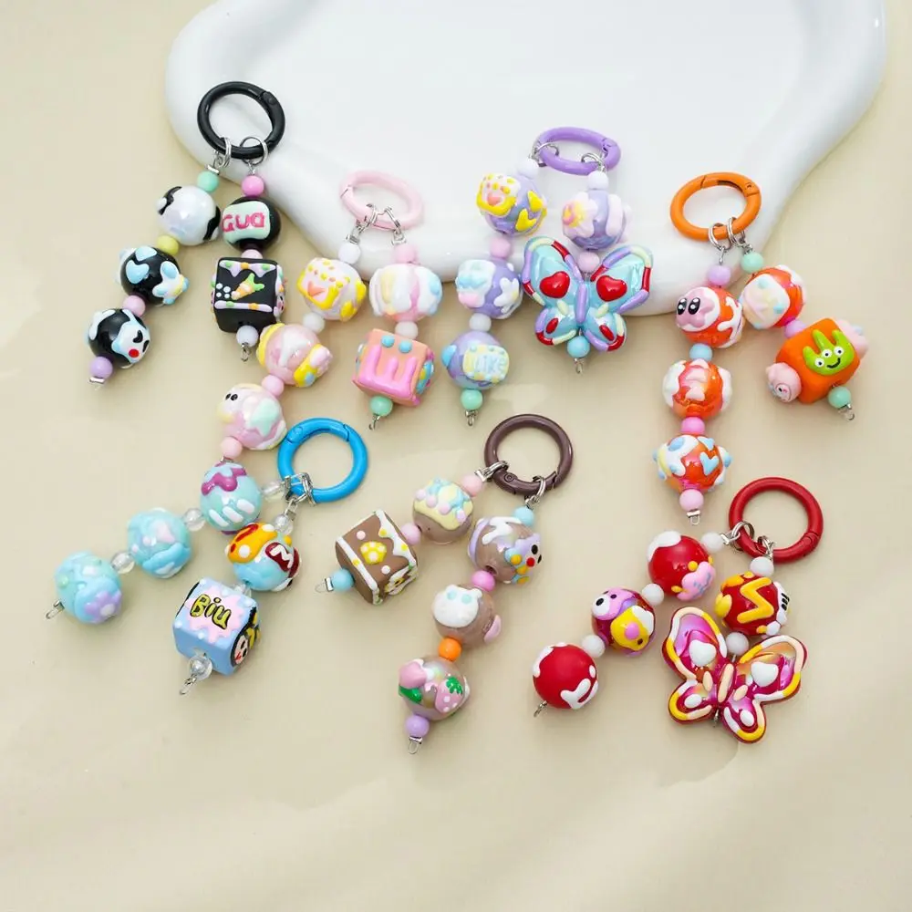 Kawaii Doll Beads Key Chain Ice Cream Painting Cartoon Pattern Cell Phone Chain Colorful Ballpoint Hand-painted Pendants