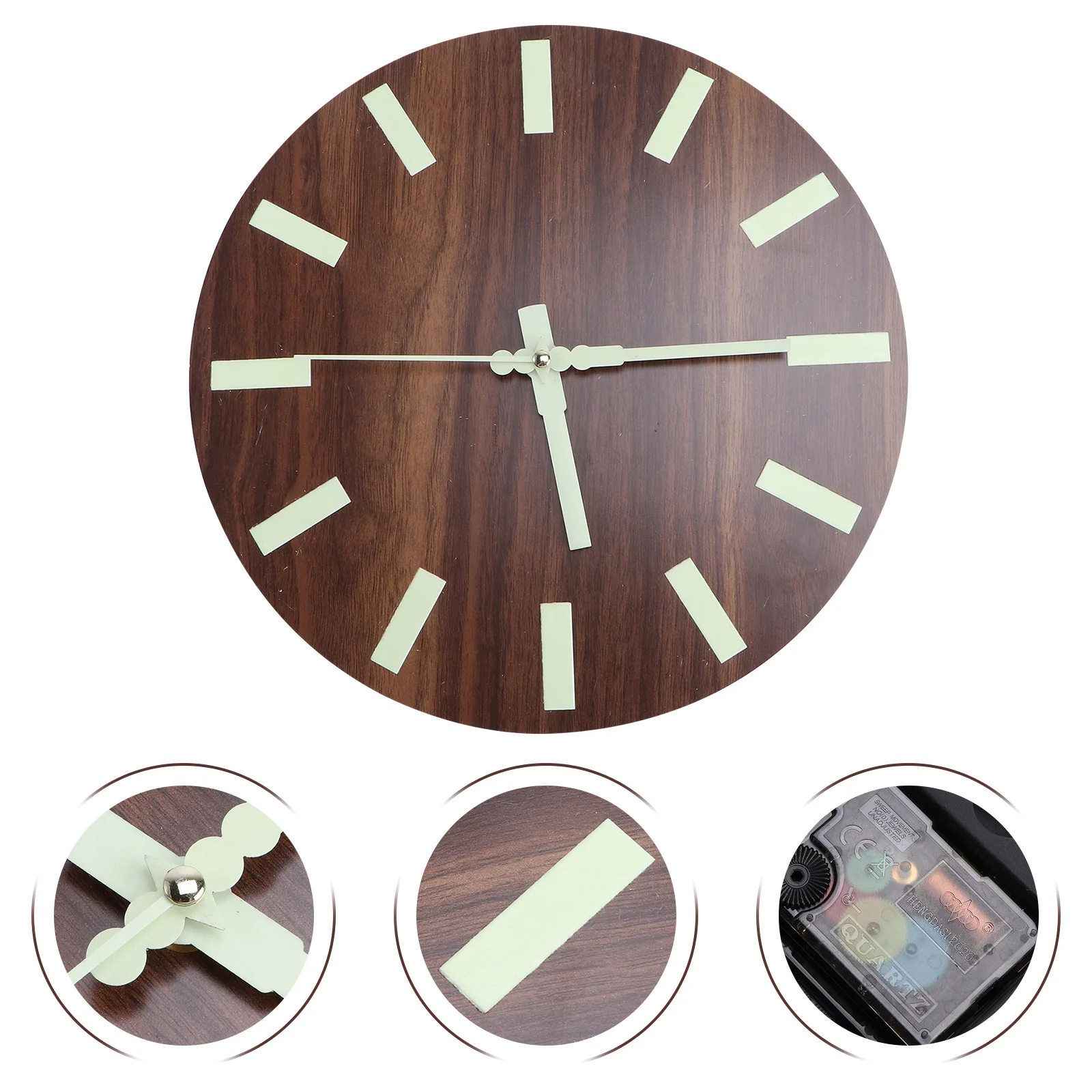 

Simple Wood Clock Walnut Color Creative Night Light Hanging Clock for Home Store Office Bedroom No Included