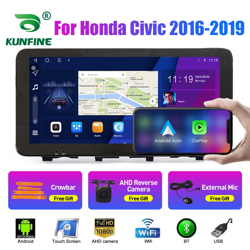 

10,33-дюймовый автомобильный радиоприемник для Honda Civic 2016-2019 2Din Android, восьмиядерный автомобильный стерео DVD, GPS-навигатор, плеер QLED, экран Carplay