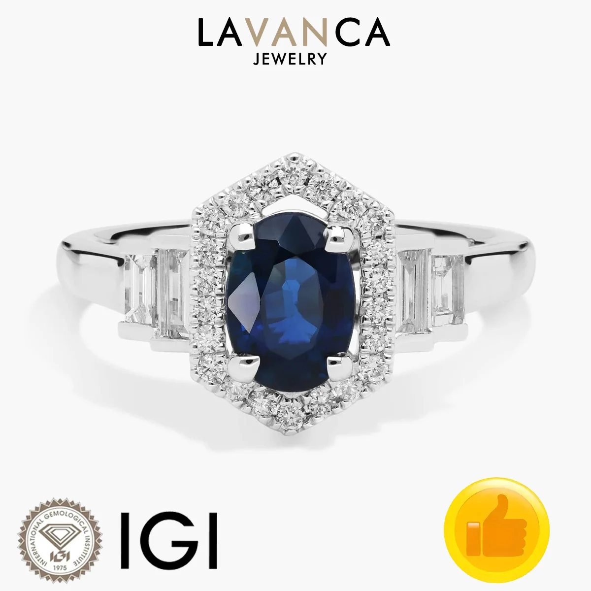 

Кольцо с овальным лабораторным сапфиром и ореолом из багетных и круглых лабораторных бриллиантов, 9K/14K/18K белое золото, роскошное обручальное кольцо с сапфиром и бриллиантами