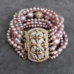 KKGEM  7 strands Potato rice shape Natural FreshWater Pearl Multilayer Charm Bracelet Original Design Jewelry
