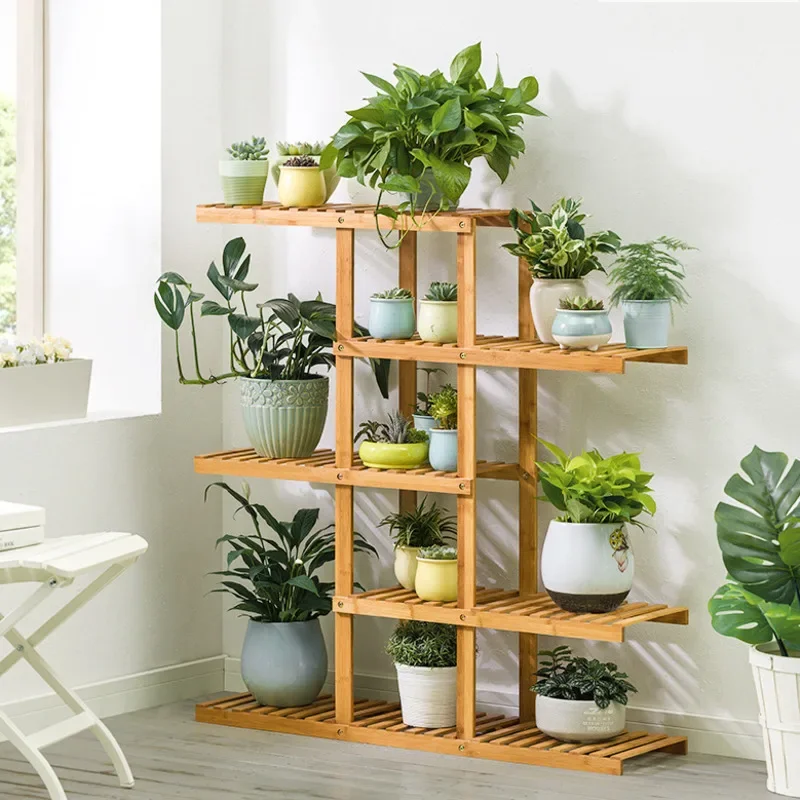 Ahşap Balkon Saksı Tutucu – İç Mekan Succulents, Oturma Odası Çiçek Standı ve Yeşillik Teşhir Çözümü için Çok Katlı Bitki Rafı