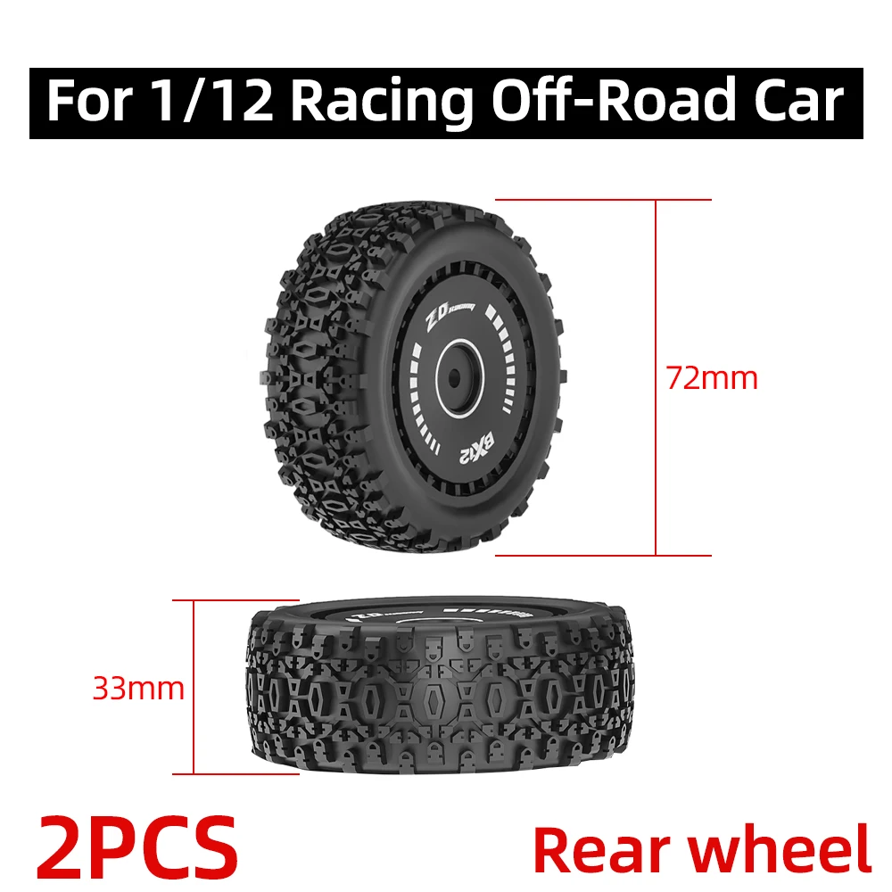 ZD Racing 2 قطعة إطارات سيارات RC إطارات مطاطية لسباق السيارات على الطرق الوعرة لسيارة RC سداسية 12 مللي متر و1/12 ZD Racing BX12