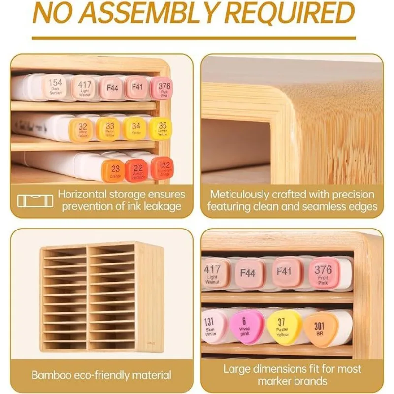 Bamboo Marker Pen Storage Rack Desktop Paint Brush Display Holder Watercolor Paint Pen Organizer For Drawing Stationery