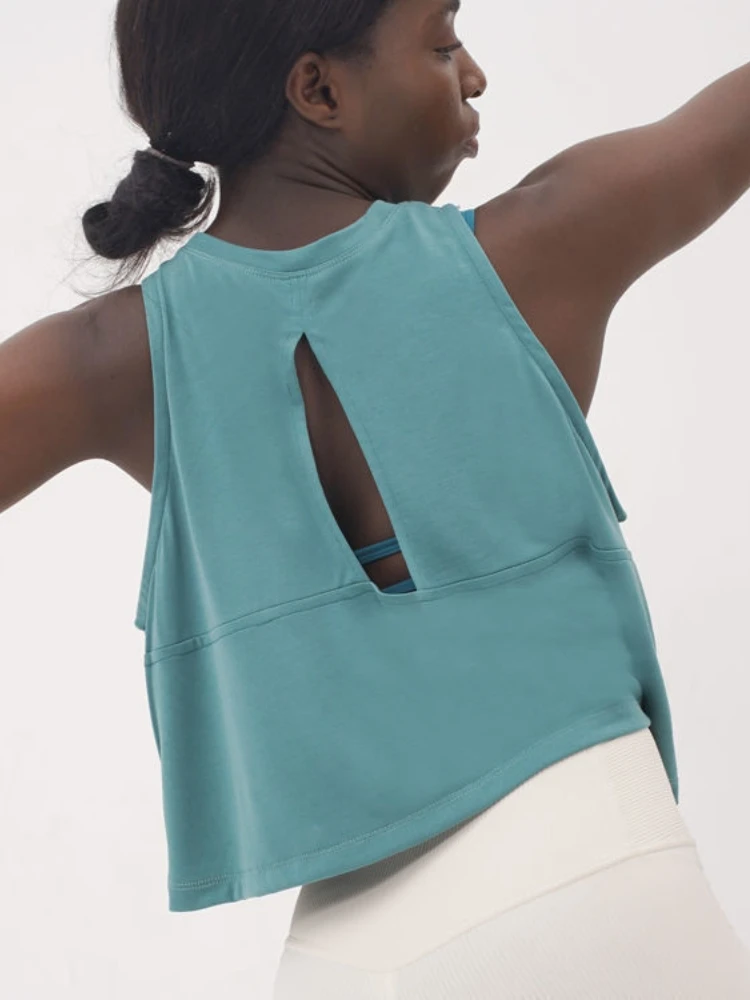 Sexy Hollow out Backless Yoga Top Women's Loose Fitness Running Tank Top Sleeveless Sportswear Polyester Fiber Short Style