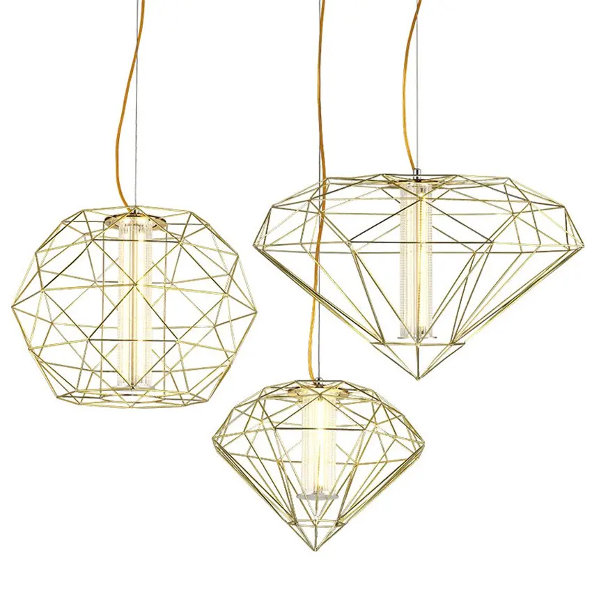 Modern diamond openwork Hollow pendant lights restaurant art club iron cage lamps LED luxurious hanging lights decor lighting