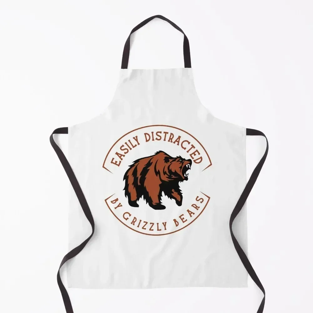 

Easily Distracted By Grizzly Bears Apron Dress Goods For Home And Kitchen cleanings Women's Dress Apron