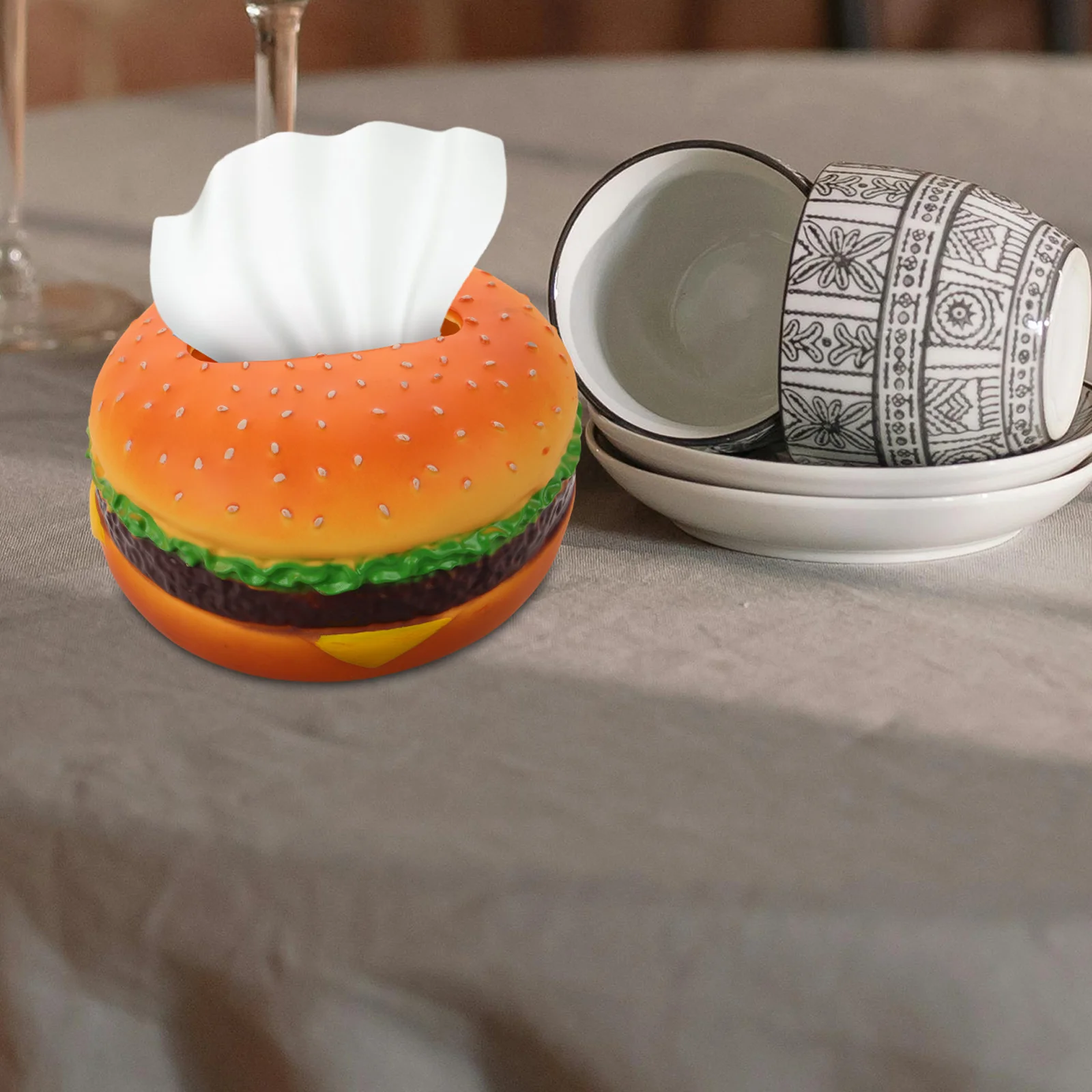 

Resin Tissue Box Hamburger Design Paper Towel Holder Napkin Container Desktop Decor Living Room Office Home Car Use Facial