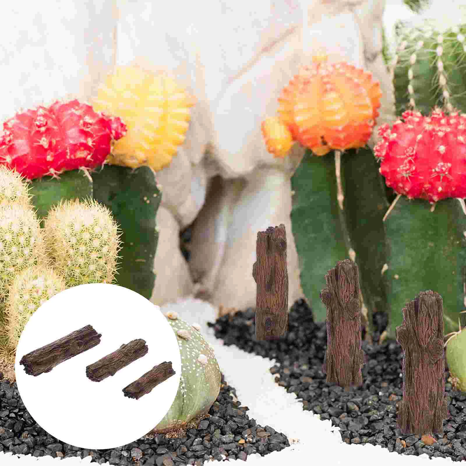 3 Pcs Tree Stump Wood Ornaments House Fish Tank Artificial Rockery Stakes Succulent Planters Mini Stumps Decor Table
