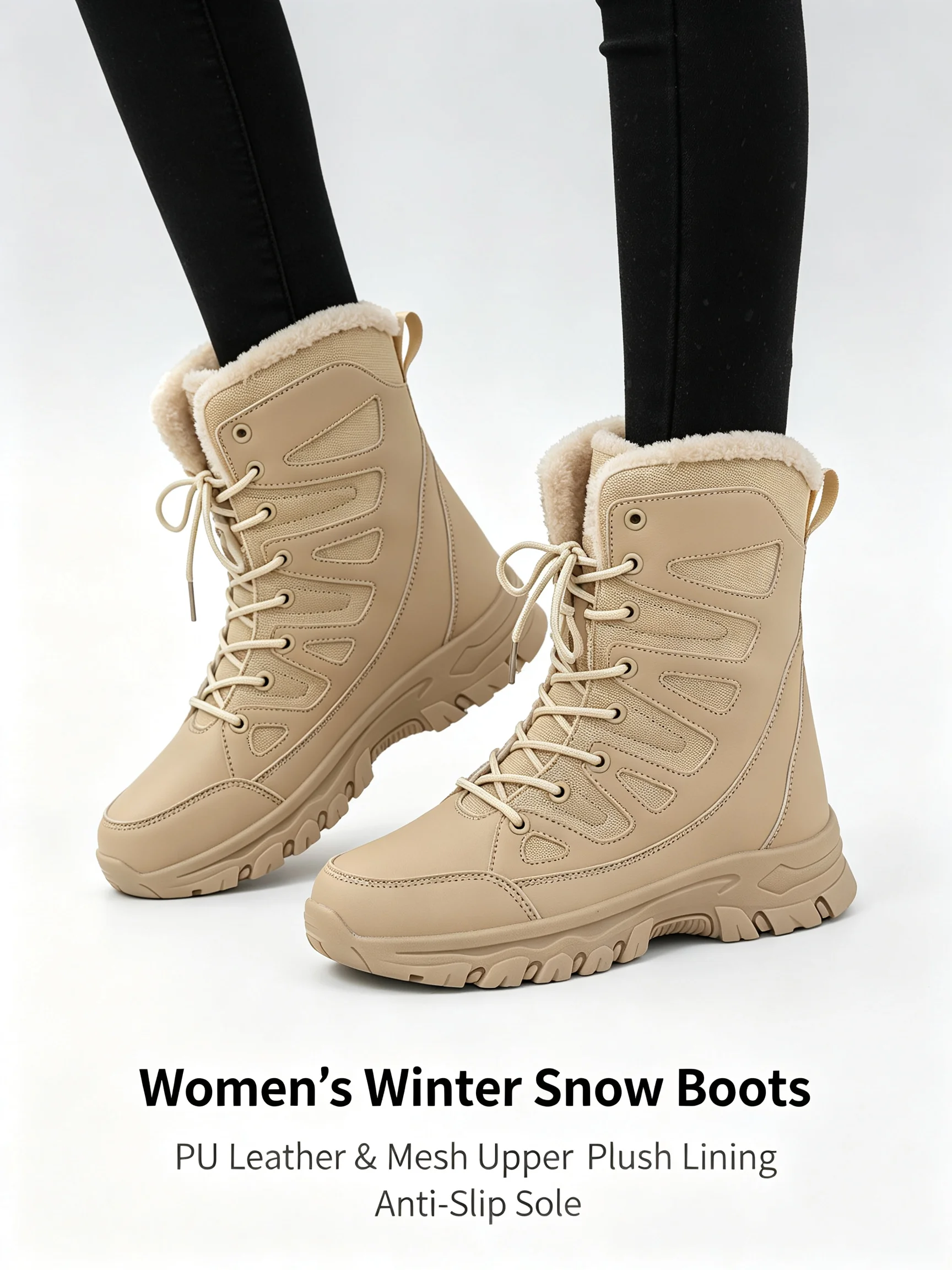 Botas de senderismo para invierno, ideales para actividades al aire libre: forro de felpa artificial para mayor calidez, suela con diseño antideslizante, botas de nieve para mujer, adecuadas para el uso diario y actividades al aire libre.