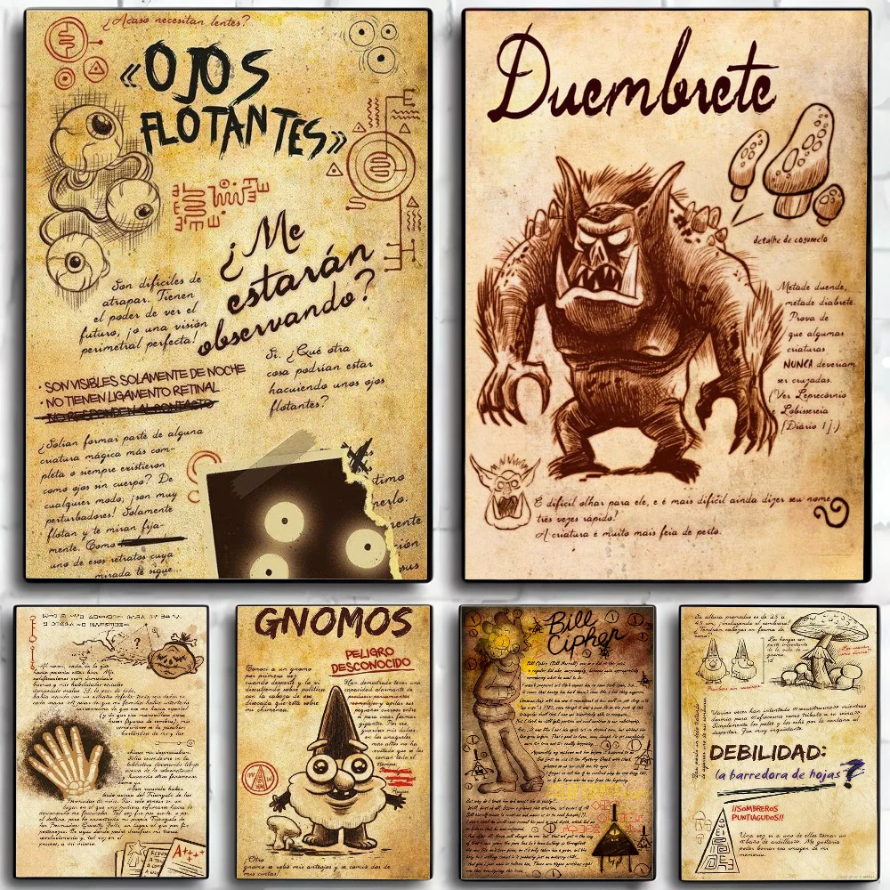 Póster D-Diario Gravity Falls, carteles HD para el hogar, sala de estar, dormitorio, Bar, cafetería, decoración artística