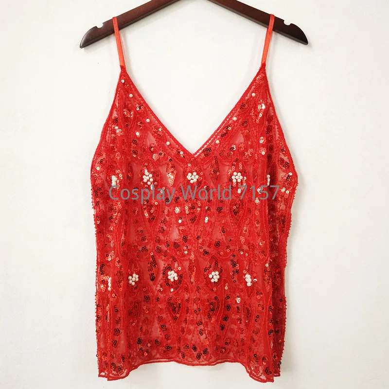 Women Summer V Neck Sequin Beaded Cami Top, Elegant Sheer Mesh Sleeveless Camisole, Slim Fit Short Glitter Tank Top Layering image 4