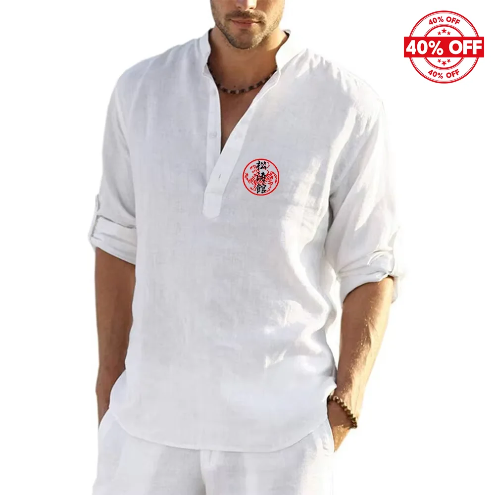 Shotokan Karate 2025 Men's New Summer Hight Quality Fashion Linen Long Sleeves Shirts Breathable Solid Color Casual Cotton Tops
