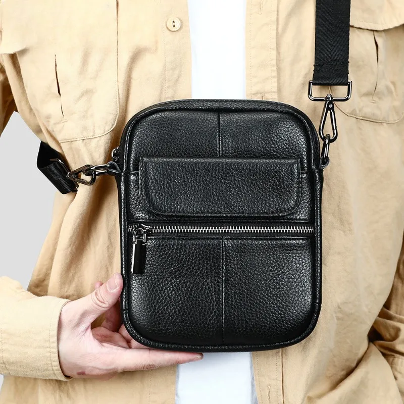 

New Business Casual Men's Crossbody Bag Leather Strap For Men Black Courier Side Bag For Men's Postman Travel Bag