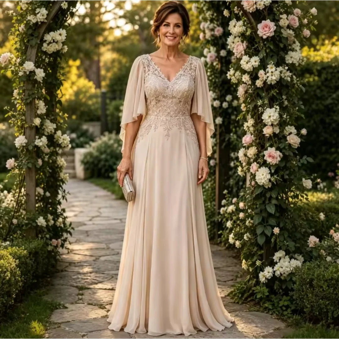 champagne-mother-of-the-bride-dress-v‑neck-lace-chiffon-flutter-sleeve-plus-size-long-formal-evening-gown-wedding-guest-dresses