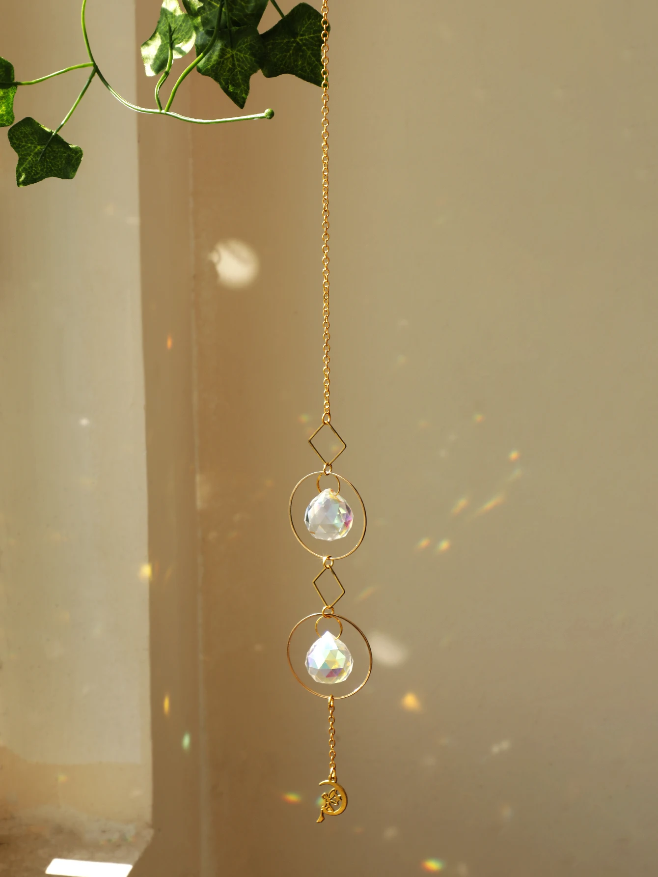 Boho Crystal Suncatcher Stained Glass Crystals Ball Suncatcher Moon Fairy Window Hanging Decoration Wind Chimes for Garden Decor