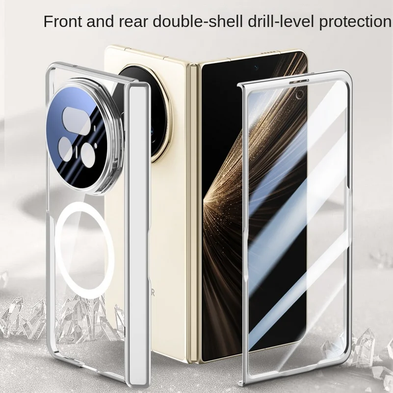 Etui na telefon Honor Magic V6 V5, kompatybilne z MagSafe, przezroczyste szkło hartowane zapewniające prywatność, z zawiasowym uchwytem na sprężynie. — zdjęcie produktu 2