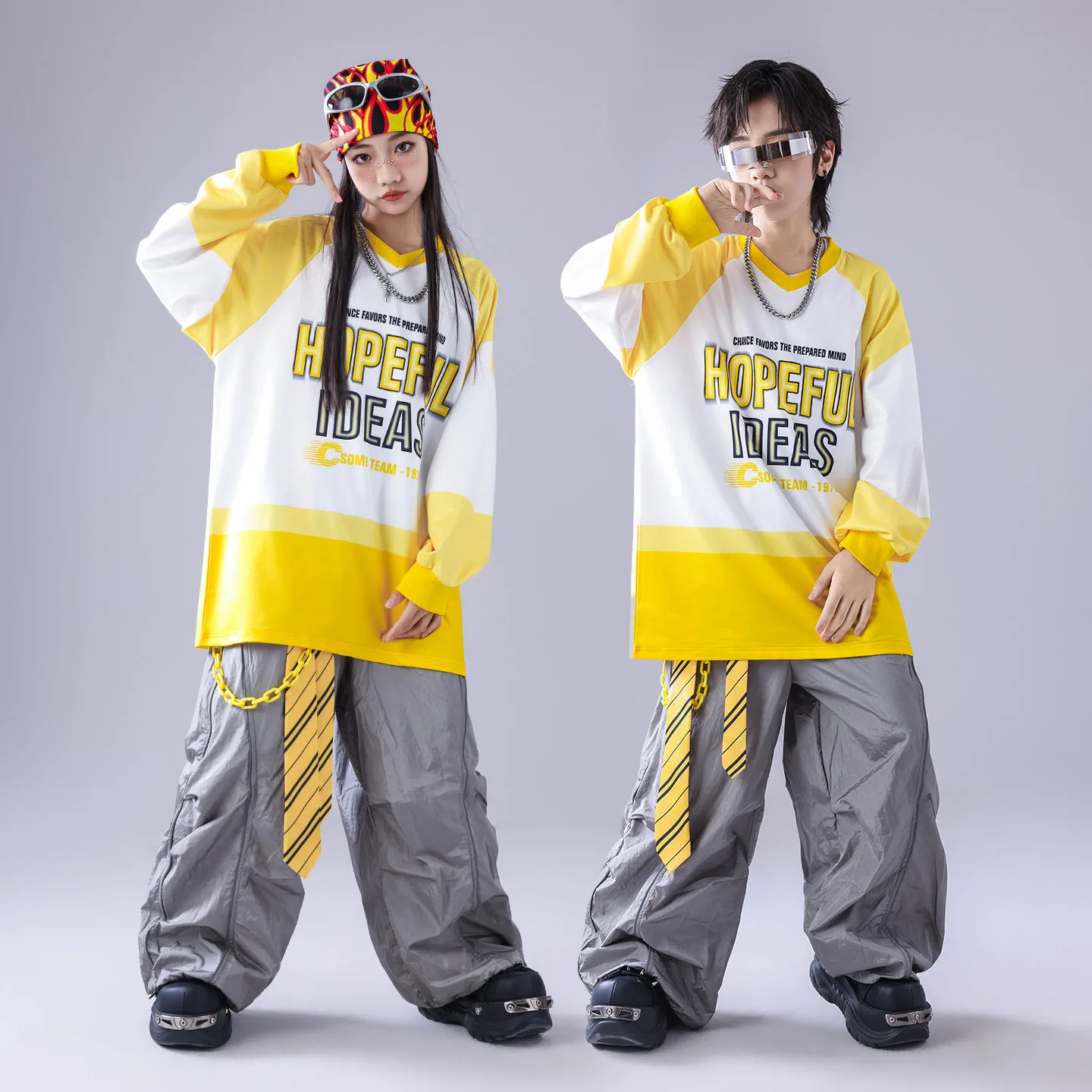Girls Hip Hop Modern Dancing Gradient Sweatshirt Cargo Pants Kids Street Dance Clothes Sets Children Streetwear Teenage Outfits