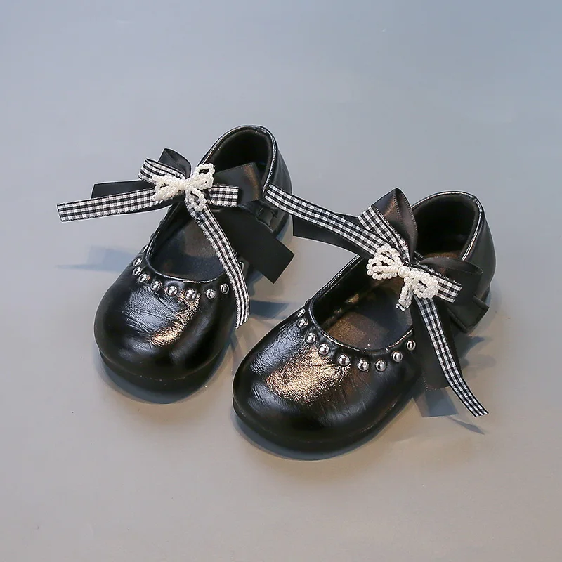 New Spring Autumn Girls Causal Leather Shoes Elegant Bowknot Princess Fashion Children's Flats Wedding Party Kids Dress Shoes