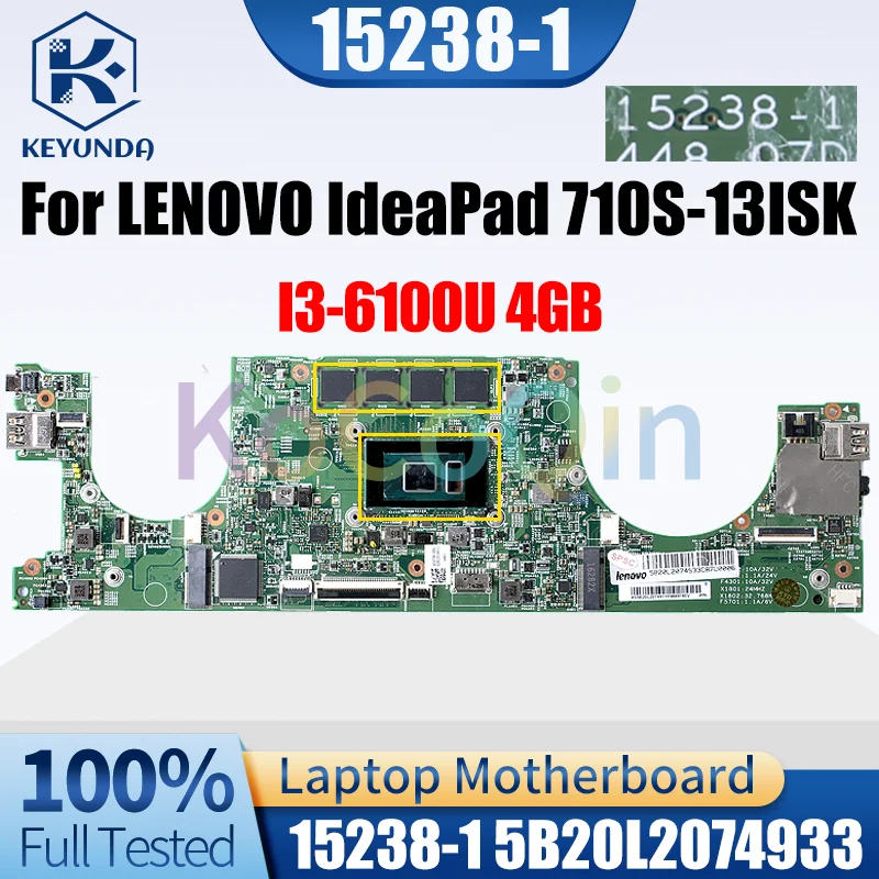 

KoCoQin Laptop motherboard For LENOVO Ideapad 710S-13ISK Mainboard 15238-1 i3-6100U With 4G RAM5B20L2074933 Full Test
