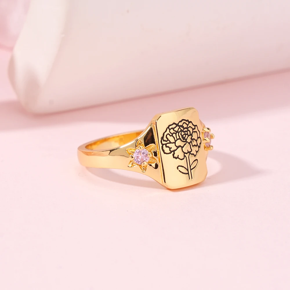 Personalized Engraved Family Birth Flower Bouquet Ring with 2 Birthstones Custom 3D Ring Luxury Jewelry Gift for Women
