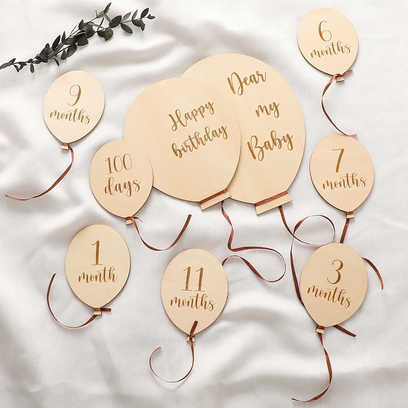 Wooden Balloon Milestone Photo Accessories For Newborns Photography Props 0-12 Baby Shower Decorating Toys Boys And Girls Gift