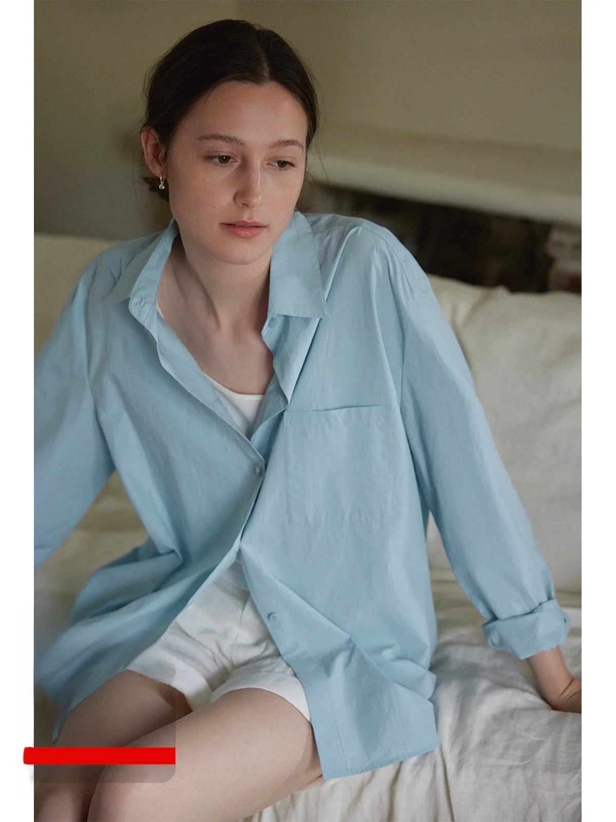 

Женская рубашка Nice People 2025AW из высокоплотного хлопка с длинным рукавом, универсальная, однотонная, для повседневной носки