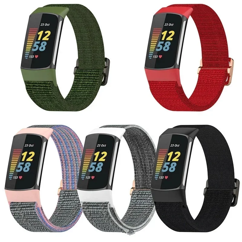 Nylon Elastic Band for Fitbit Charge 5 6 Smart Watch Adjustable Metal Buckle Sport Bracelet Loop Strap for Fit bit Charge6  5